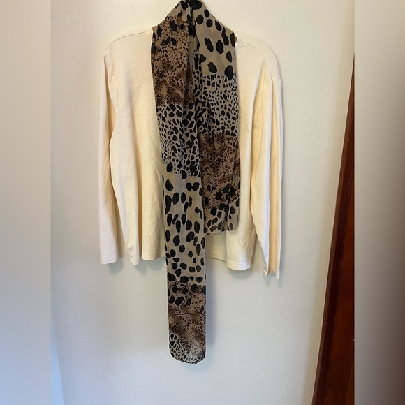 Silky Scarf Animal Block Print Tan Brown Print 62” Long x 28” wide - Picture 2 of 8